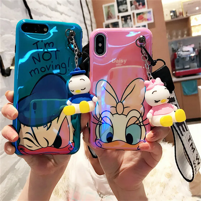 JAMULAR мультик держатель 3D кукла ремешок чехол для телефона для iPhone X XR XS MAX 7 6 6s 8 Plus Дональд Дейзи Блю Рей мягкая задняя крышка