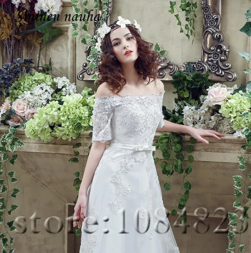 Wedding Dresses Bridal Gowns Off The Shoulder sleeves Appliques A Line Tulle Cheap Dress Vestido De Noiva Robe Mariage 197 | Свадьбы и