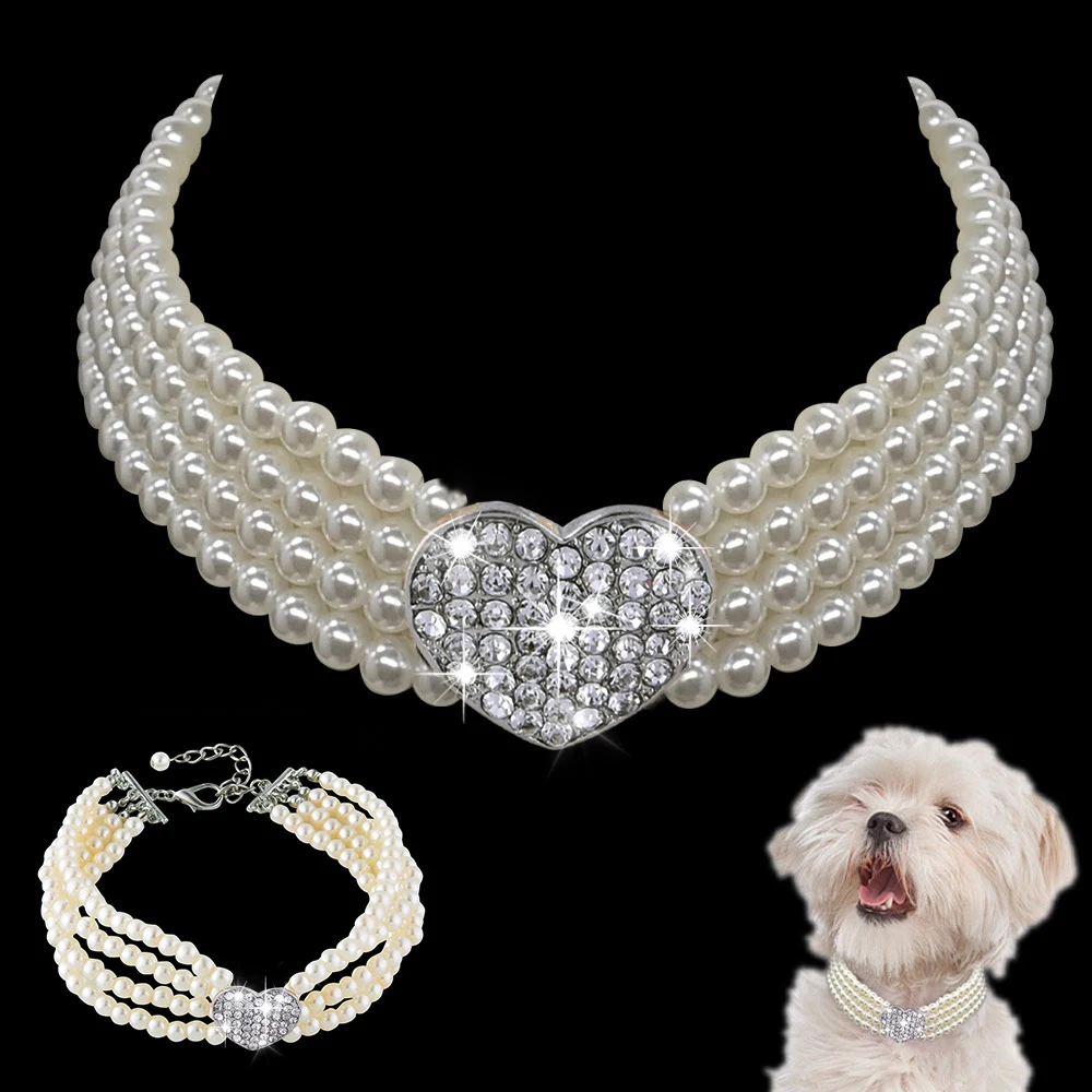 

Pearl splice Rhinestone Dog collar pet Products S/M/L 20/25/30CM Suitable for small medium dog Pet accessories collier chien D20
