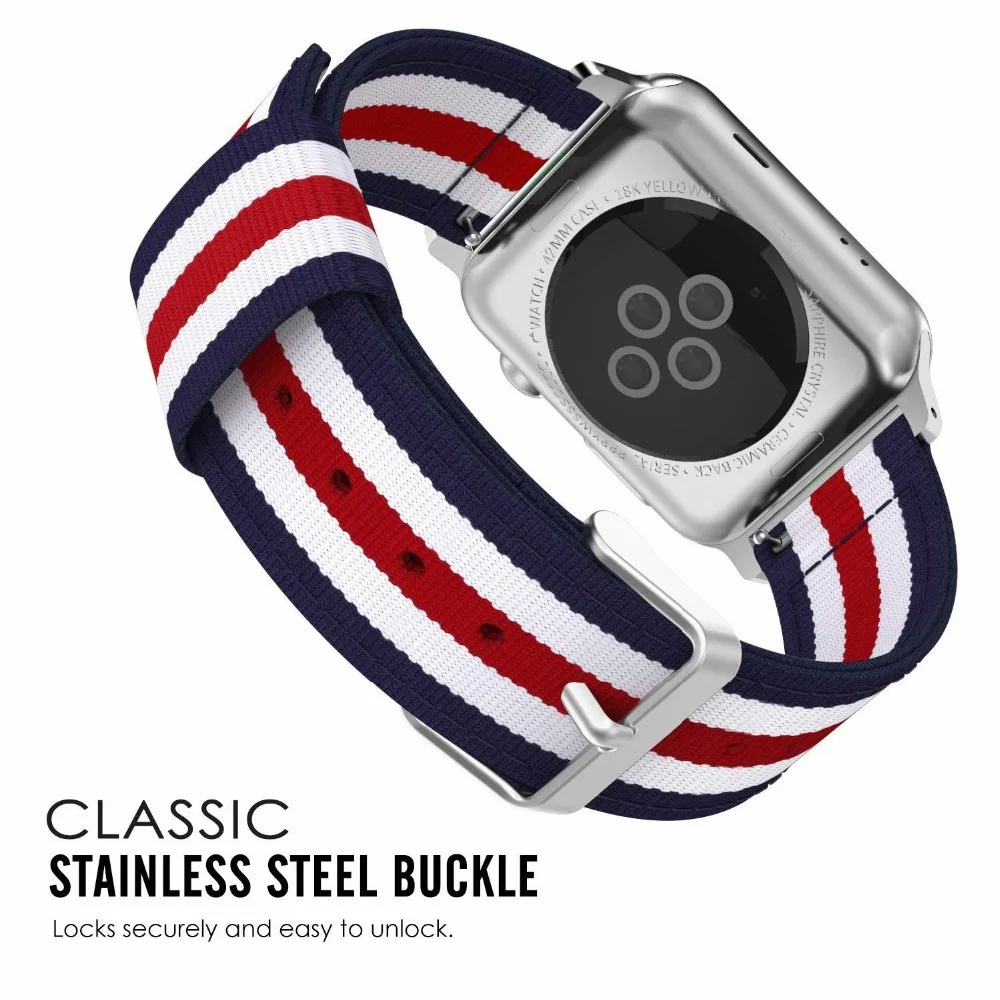 Разноцветные полосатые нейлоновые ремни для Apple Watch band 4 5 44 мм 40 Браслет