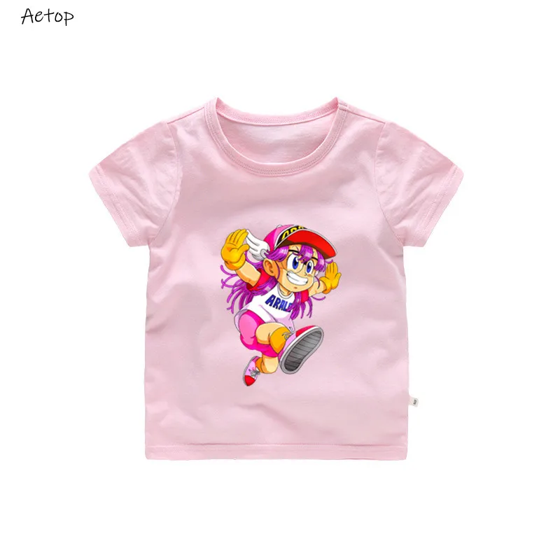 pink 2 Детская футболка с принтом Arale летние топы с короткими рукавами для маленьких мальчиков и девочек, детская повседневная футболка 040 - Цвет: pink 2