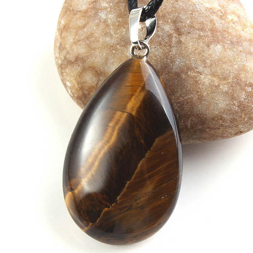 Trendy-beads Summer Style Silver Plated Natural Tiger Eye Stone Water Drop Modern Pendants Charms Jewelry
