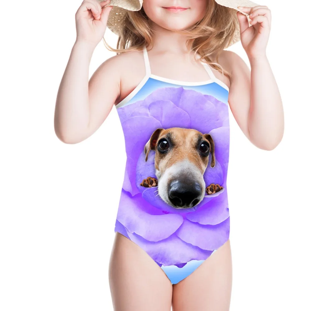 Baby Girls Bathing Suits Cute Swimwear Flower Cat Dog 3D Print One Piece Swimsuit Beachwear Halter Monokini 3t 4t 5t 6t 7t | Спорт и