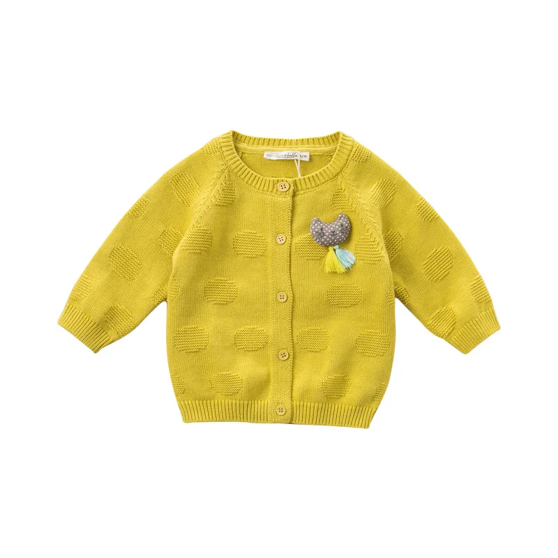 yellow Dave bella/DBM10857; осенний Модный Кардиган для маленьких девочек; пальто для малышей; детский однотонный вязаный свитер с милым котиком - Цвет: yellow