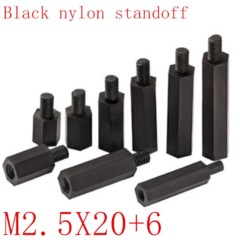 

1000Pcs nylon standoff male to female M2.5*20+6 Black Hex Nylon Standoff Spacer Column Nylon Plastic Spacing