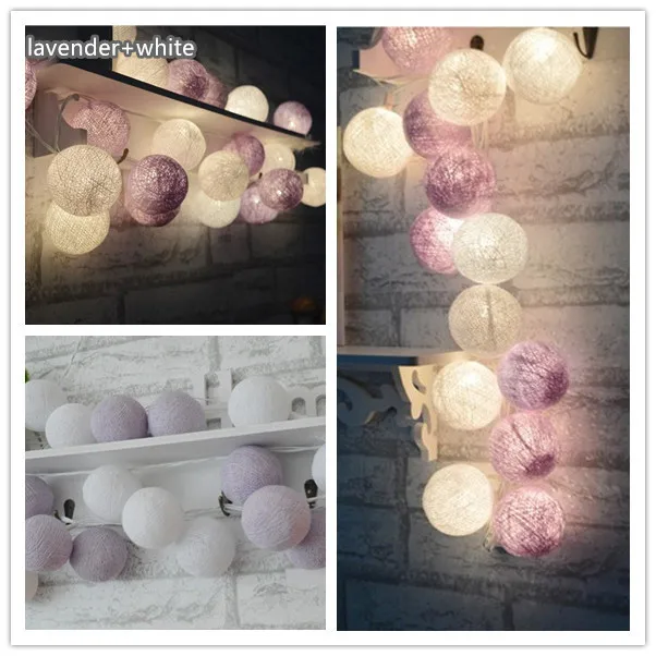 Lavender and white 20 шариков/шт винтажный/сладкий пастельный тон/чистый белый хлопковый шар, гирлянды, вечерние, для дома, патио, свадьбы, романтический декор - Цвет: Lavender and white