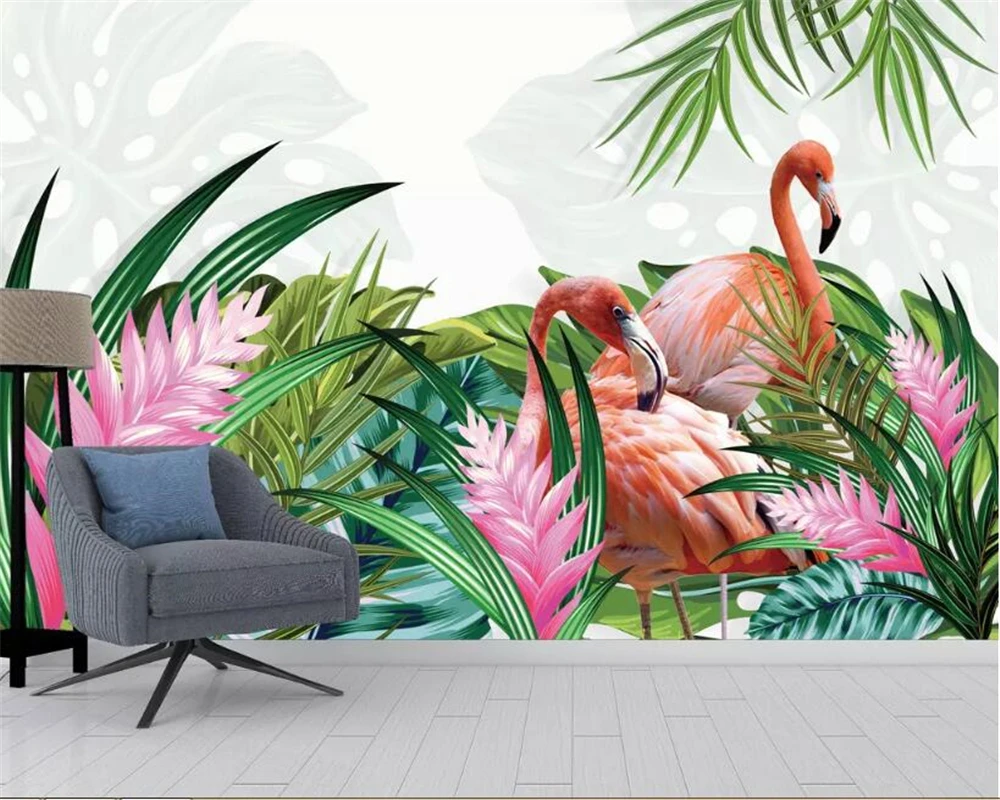 

beibehang Custom 3d wallpaper mural HD Southeast Asian plant flamingo children's room background wall decorative 3d wallpaper