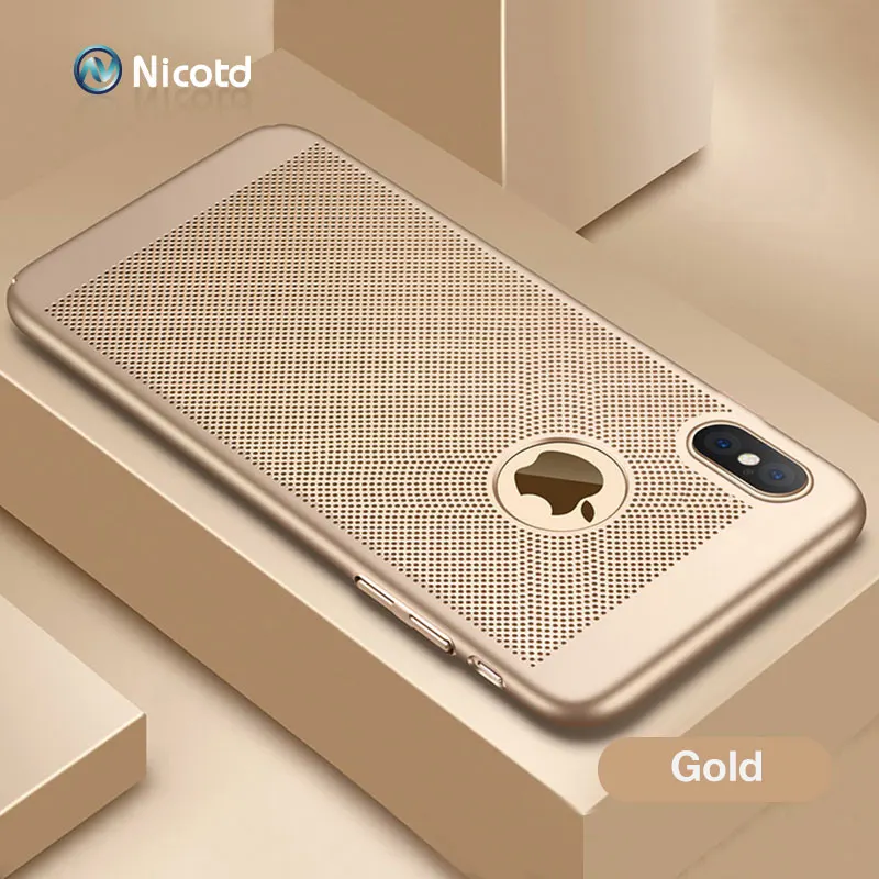 Gold Ультра тонкий чехол для телефона для iPhone 8 7 6 6S Plus полые чехлы с рассеиванием тепла Жесткий ПК для iPhone XS MAX XS XR X задняя крышка Coque - Цвет: Gold