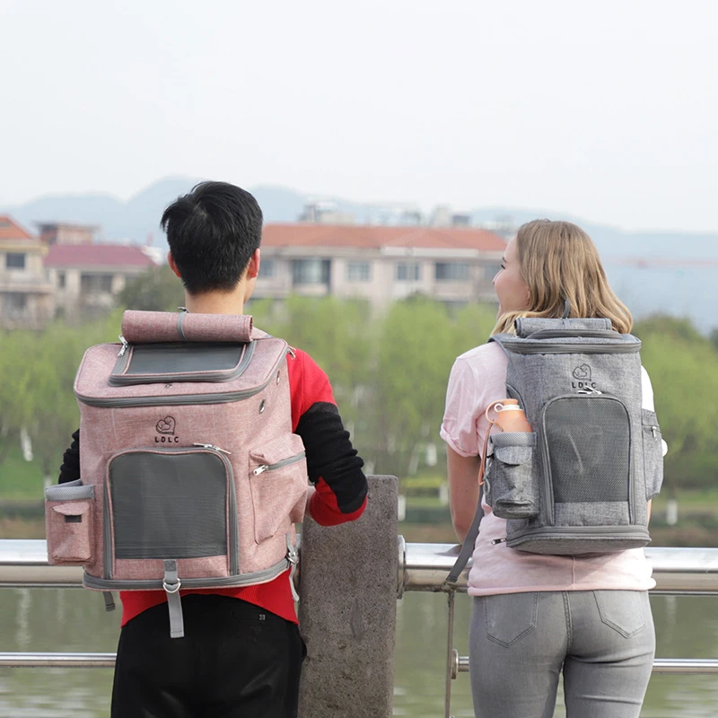 

Large Pets Cat Backpack Small Dog Puppy Carrier Bag Box Linen Breathable Cats Backpack Double Shoulder Portable Outdoor Pet Cage