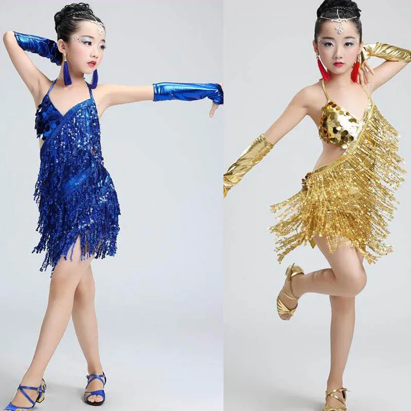 Платье для латинских танцев расшитое блестками девочек детская одежда сальсы