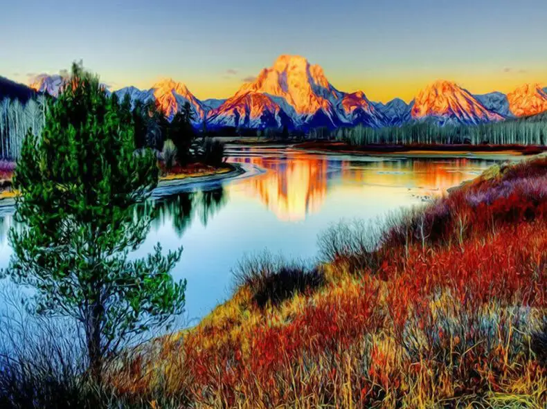 5D DIY Алмазная картина крестиком набор вышивка пейзаж речная с горами рисунок