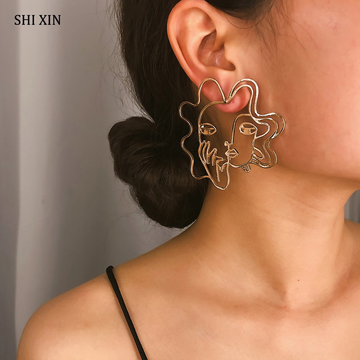 SHIXIN корейские Дизайнерские Большие серьги-гвоздики с лицом для женщин серьги