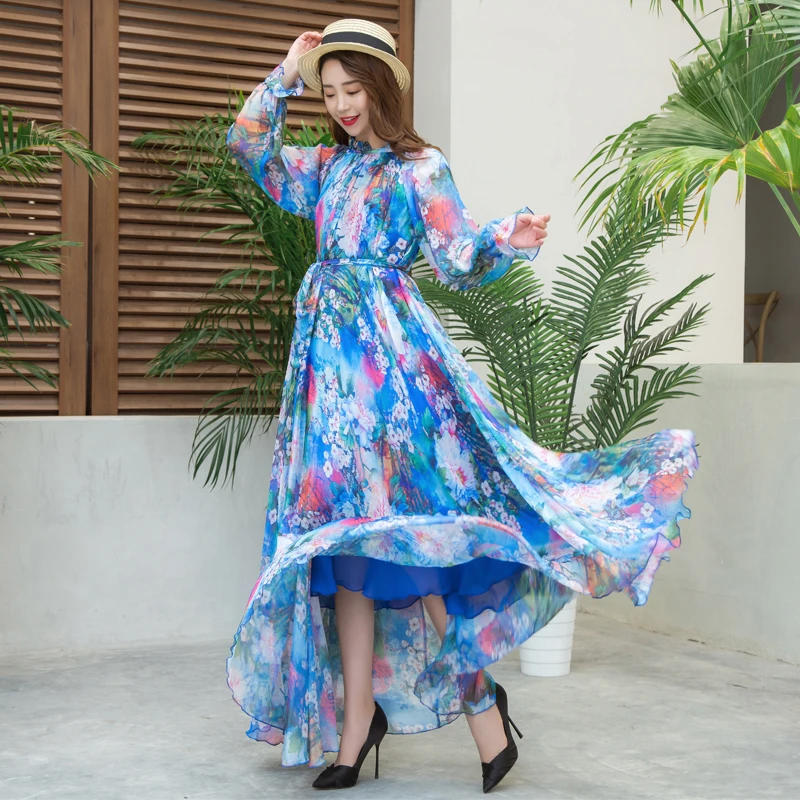 Женское шифоновое платье-макси с длинным рукавом и цветочным принтом | Женская