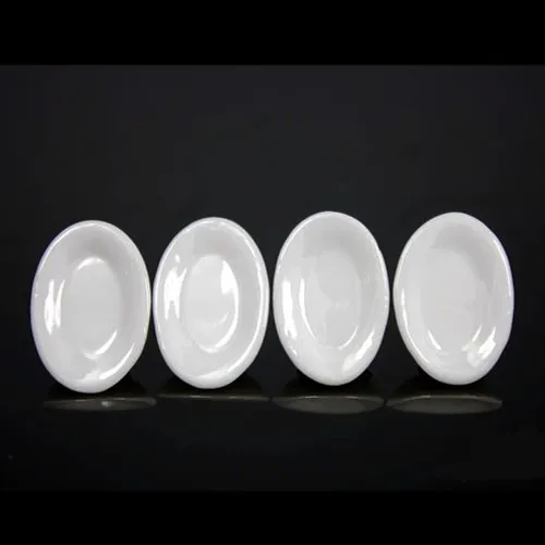 

A01-X348 children baby gift Toy 1:12 Dollhouse mini Furniture Miniature rement white ceramic Oval bowl 4pcs