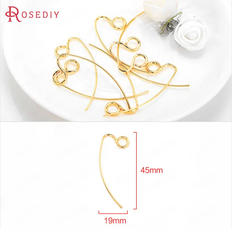 

(35921)6PCS 19x45MM 24K Gold Color Brass Earring Hooks High Quality Diy Jewelry Findings Accessories