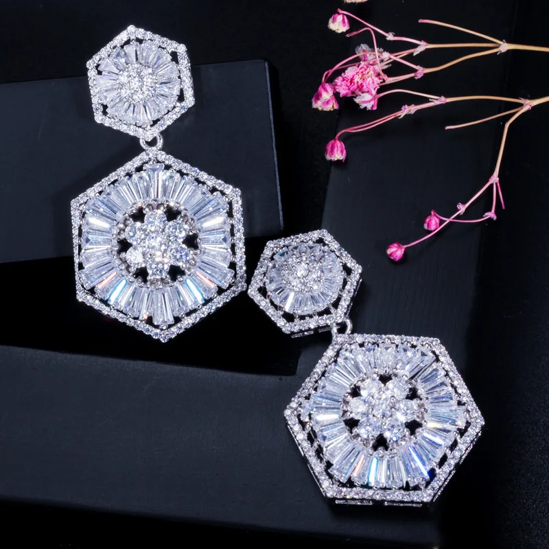 CWWZircons, высокое качество, 925 пробы, Серебряная булавка, роскошные серьги с кубическим цирконием для женщин, свадебный подарок, ювелирные изделия CZ127