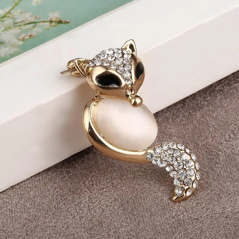 Hesiod Fashion Jewelry Wholesale Crystal Brooch Pin Smile Fox Full Rhinestone With Big Cat Eye Gem Nice Gift For Girl | Украшения и