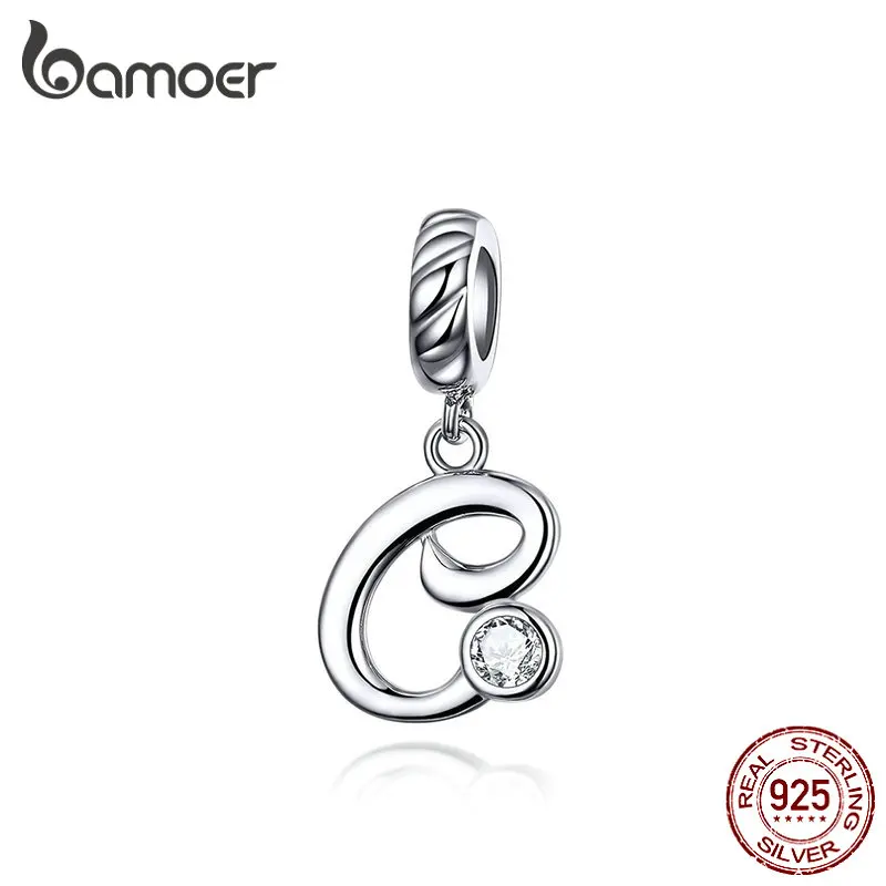 SCC1183-C BAMOER 26 букв Алфавит кулон 925 пробы Серебряный рукописный язык подвески Шарм для браслетов и ожерелья SCC1183 - Цвет камня: SCC1183-C