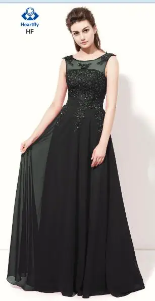 ANGELSBRIDEP открытая шея аппликация Длинные свадебные платья модные шифоновые Vestido Madrinha вечерние платья Быстрая - Цвет: Черный