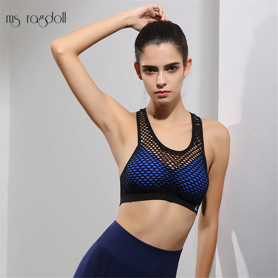 Сексуальная выдалбливают High Impact Для женщин спортивный бюстгальтер сетки Back Training