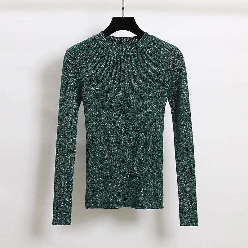 BGTEEVER Shiny Lurex Autumn Winter Sweater Women Full Sleeve Pullover Basic Sweaters Korean Style Knit Tops Femme | Женская одежда