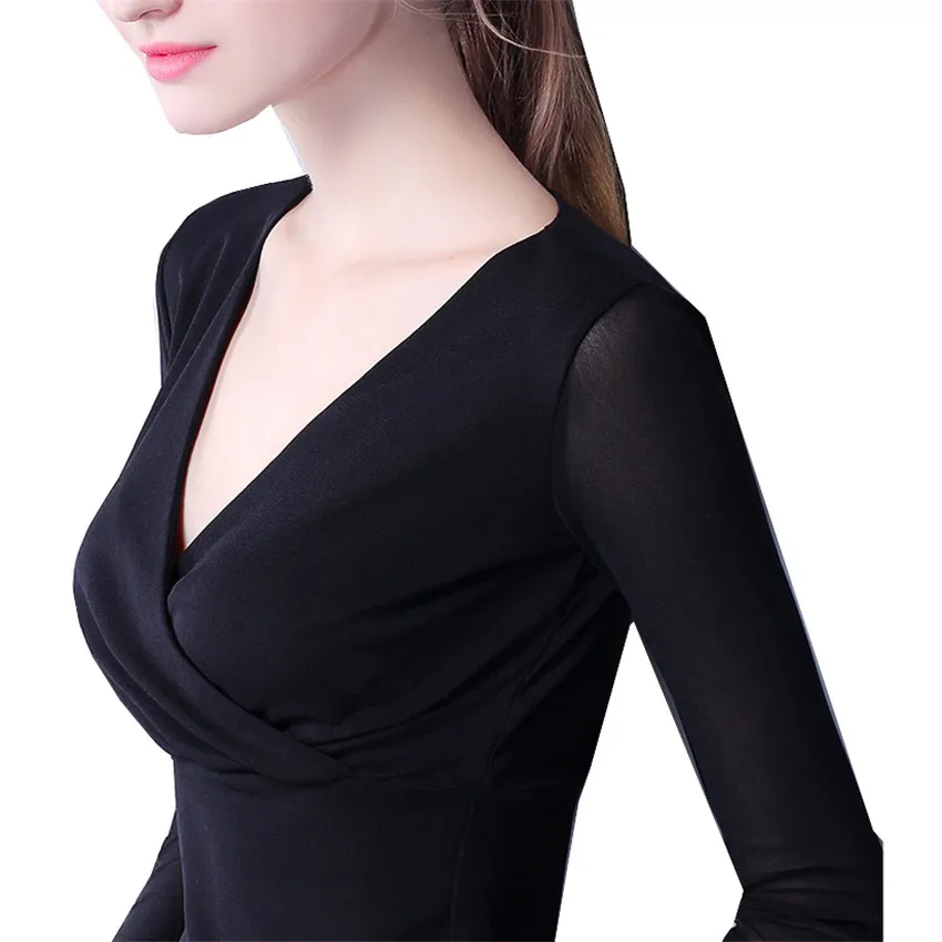 

Gowyimmes Новая Осенняя Сексуальная женская футболка с v-образным вырезом, сексуальные сетчатые Футболки с длинным рукавом, тонкие женские базо...