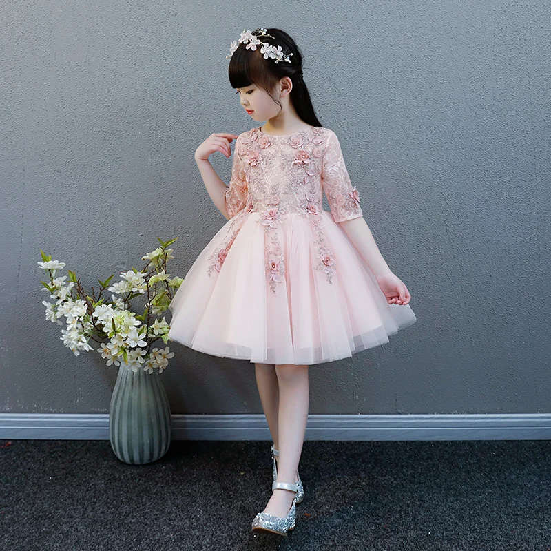 KICCOLY 2018 Elegant Girl Pink Tulle Dress Appliques First Communion Baby Formal Wedding Flower Gown | Детская одежда и обувь