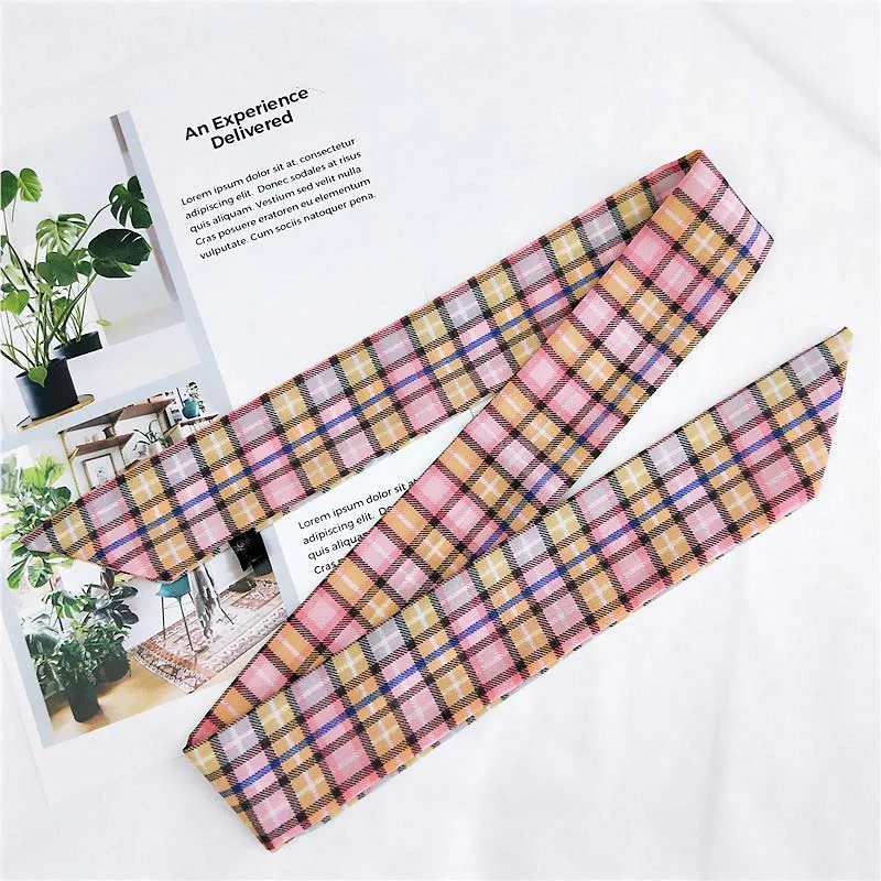 Plaid pink Шарф для женщин, повязка на голову, модный, Новое поступление, дикий галстук-бабочка, маленькие шарфы для женщин, весна и лето, аксессуары для сумок, растяжки - Цвет: Plaid pink