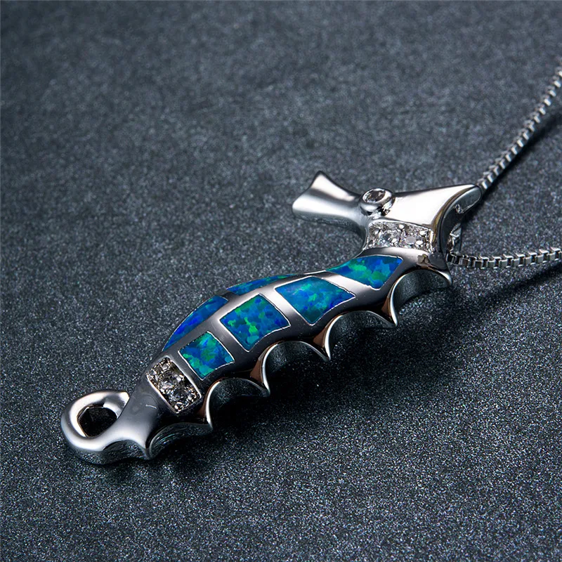 Boho женские Большие Морские лошади модные кулоны, ожерелья белый синий огонь ожерелье с опалом Черное золото свадебное ожерелье s для женщин