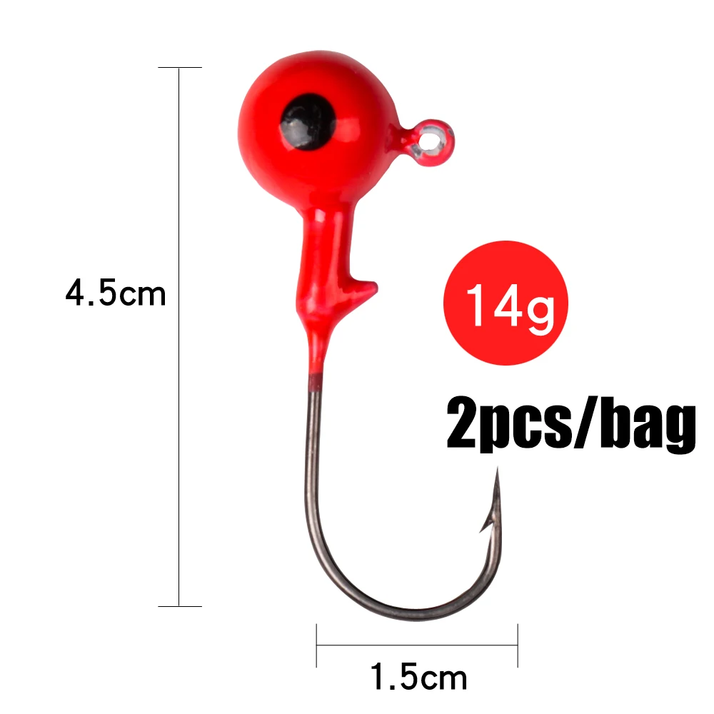 14g LUSHAZER рыболовные крючки, рыболовные крючки, 3,5 г, 5 г, 7 г, 10 г, 14 г, 21 г, красные свинцовые крючки с круглой головкой для рыбалки, высококачественные рыболовные крючки - Цвет: 14g