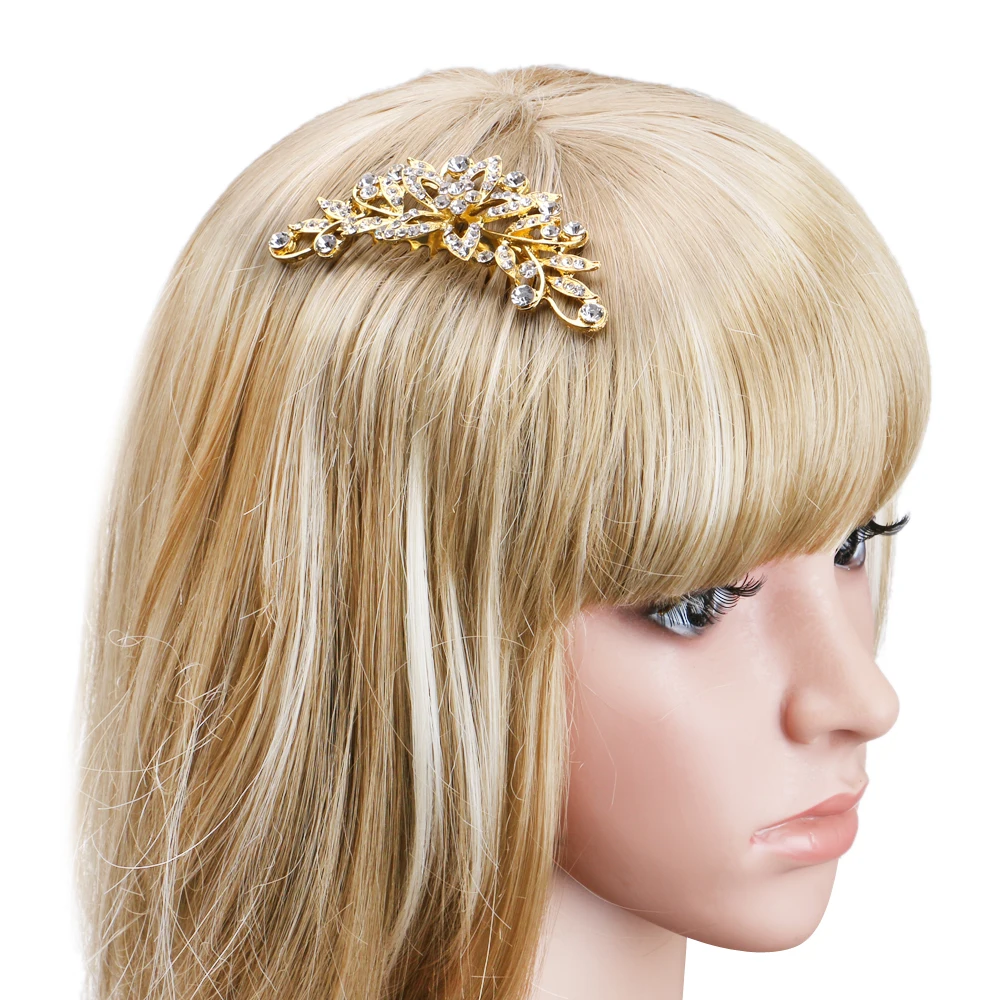 TREAZY Fahion Gold Color Bridal Hair Accessories Simulated Pearl Crystal Floral Combs for Women Tiaras Wedding Jewelry |