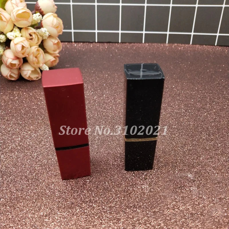 

30/50/100pcs 12.1mm Square Dull Polish Ancient Red Lipstickt Pipe Shell DIY Cosmetic Bright Black Lip Balm/Rouge Tube Container