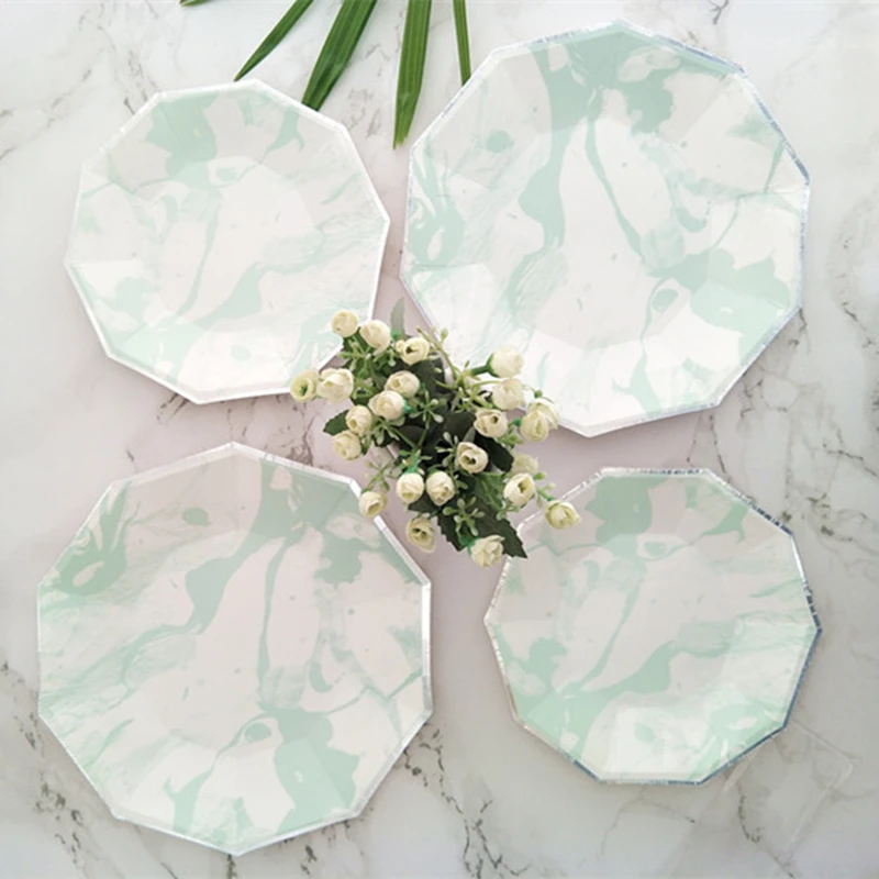 40 Sets Mint Marble Paper Tableware Plates Cups Napkins Straws for Thanksgiving Christmas Eve Celebration Party Supplies | Дом и сад