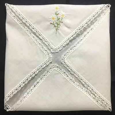 

Set of 12 Fashion Ladies Handkerchiefs White Cotton Hankies with Lace Edged & Color embroidered Floral Hanky Bridal Gifts 12x12"