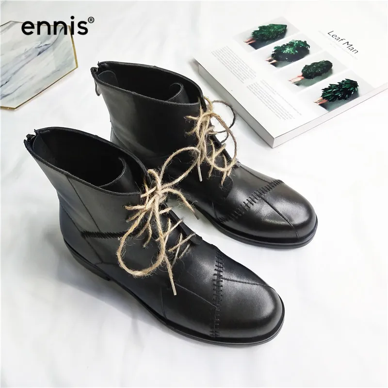 ENNIS/; дизайнерские ботинки; женские ботинки из натуральной кожи; женские ботильоны martin на шнуровке; цвет черный, бежевый; осенне-зимняя обувь на молнии; A956