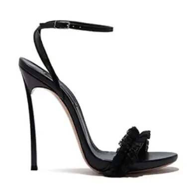 black 8cm ; коллекция года; очаровательные женские свадебные босоножки на высоком каблуке 10 см с пряжкой; пикантные черные и белые сандалии с пряжкой на 10 см - Цвет: black 8cm