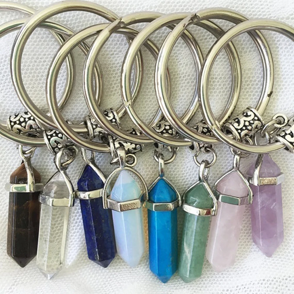 Бохо винтажный шестигранный Призма натуральный каменный брелок сумка Шарм цепь |
