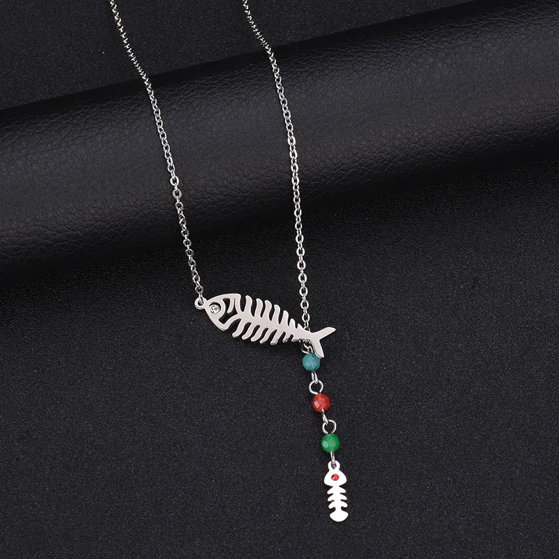 ELSEMODE Charm Fish Stone Shape Red CZ Fidelity to Love Necklace For Women Girl Lover 316 L Stainless Steel Jewelry |