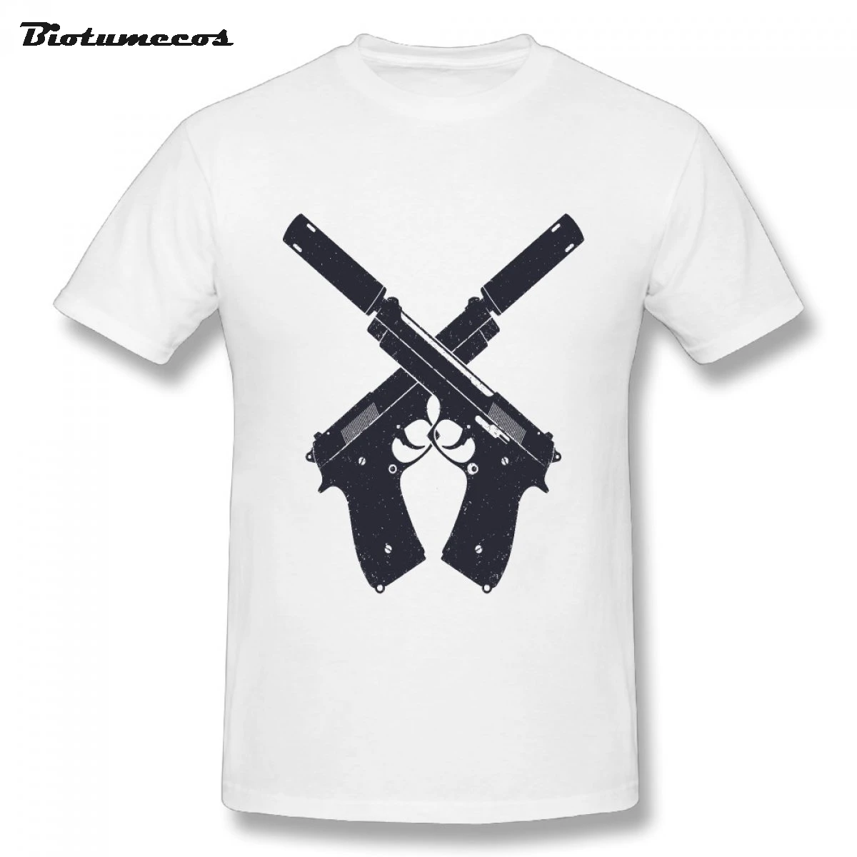 Уникальный Мужчины Футболка короткий рукав o образным вырезом два Пистолеты