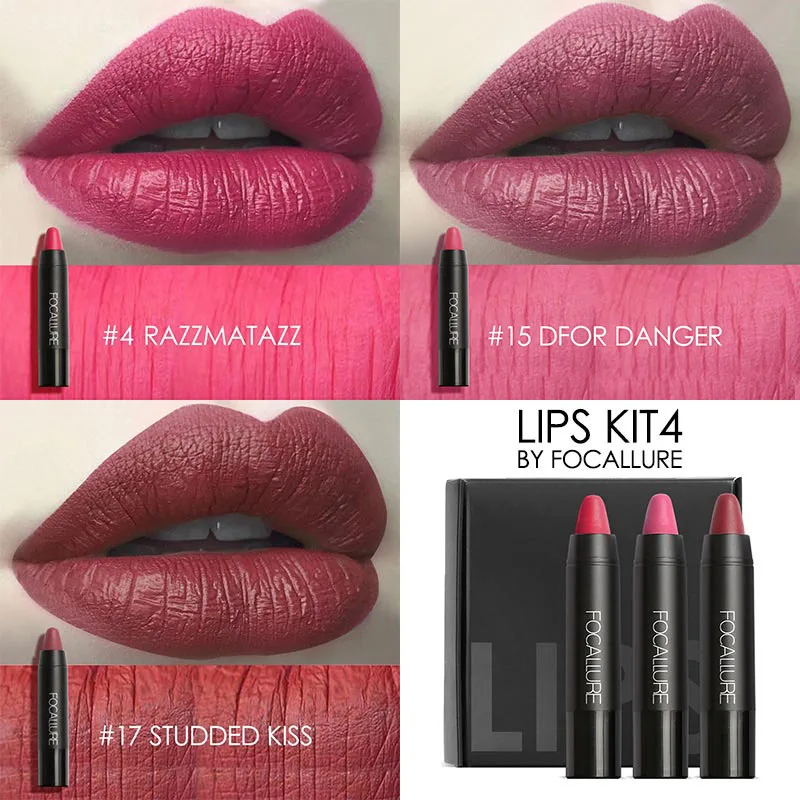 Kit 4 Focallure Matte губная помада набор насыщенный цвет бархат водонепроницаемый Высокая Пигмент Макияж Губная помада карандаш - Цвет: Kit 4