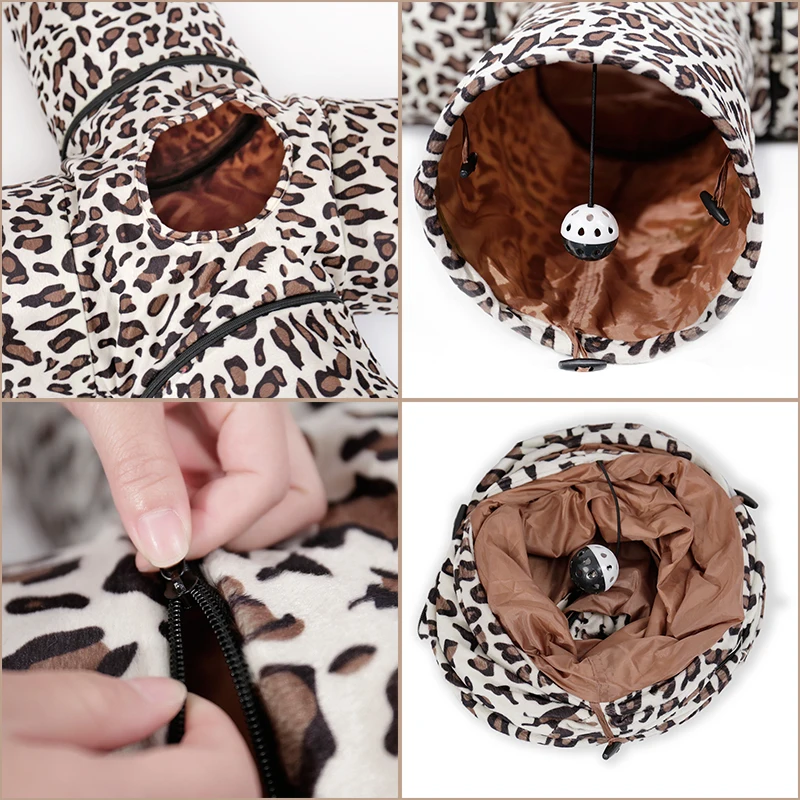 Туннель для кошек с леопардовым принтом 4 способа 5 отверстий складная игрушка