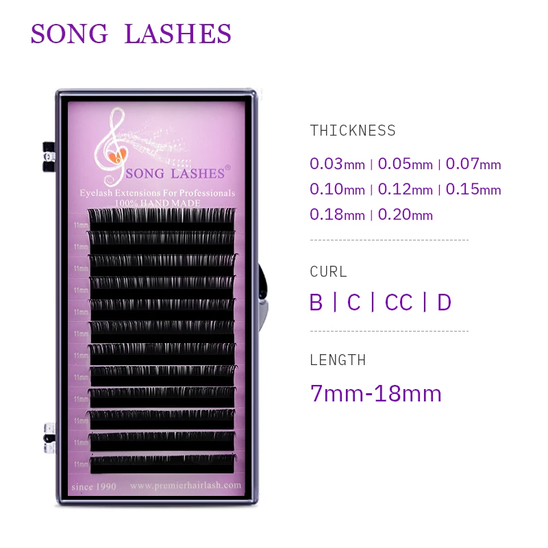 SONG LASHES Накладные ресницы для наращивания мягкие тонкие кончики B, C, CC, D curl All thinkness