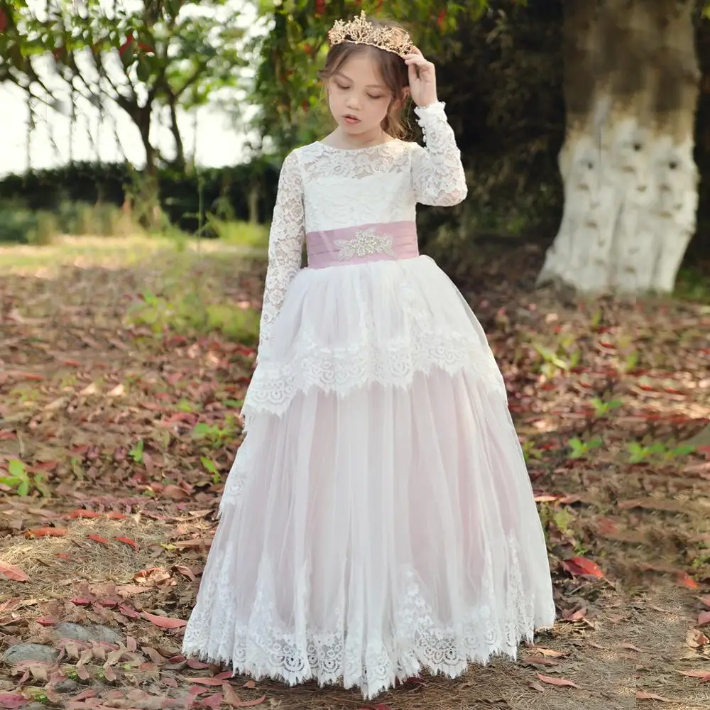 Белое кружевное платье подружки невесты для девочек на свадьбу первого