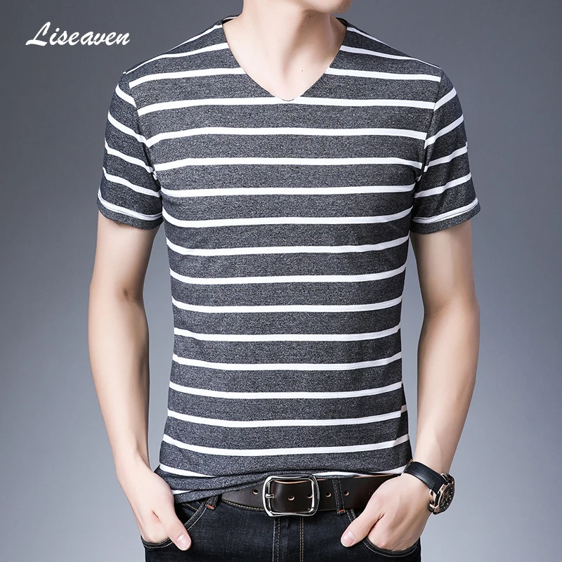 

Liseaven Men T-Shirts 2019 Summer Tee Shirts Men's Striped Design Short Tees Tops