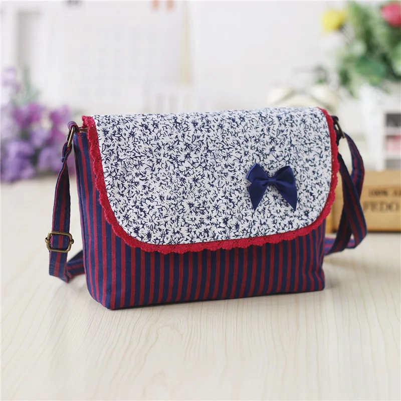 

Cotton Striped Bow Princess Children School Bags Kids Messenger Travel Crossbody Phone Money Pouches for Kindergarten Baby Girls