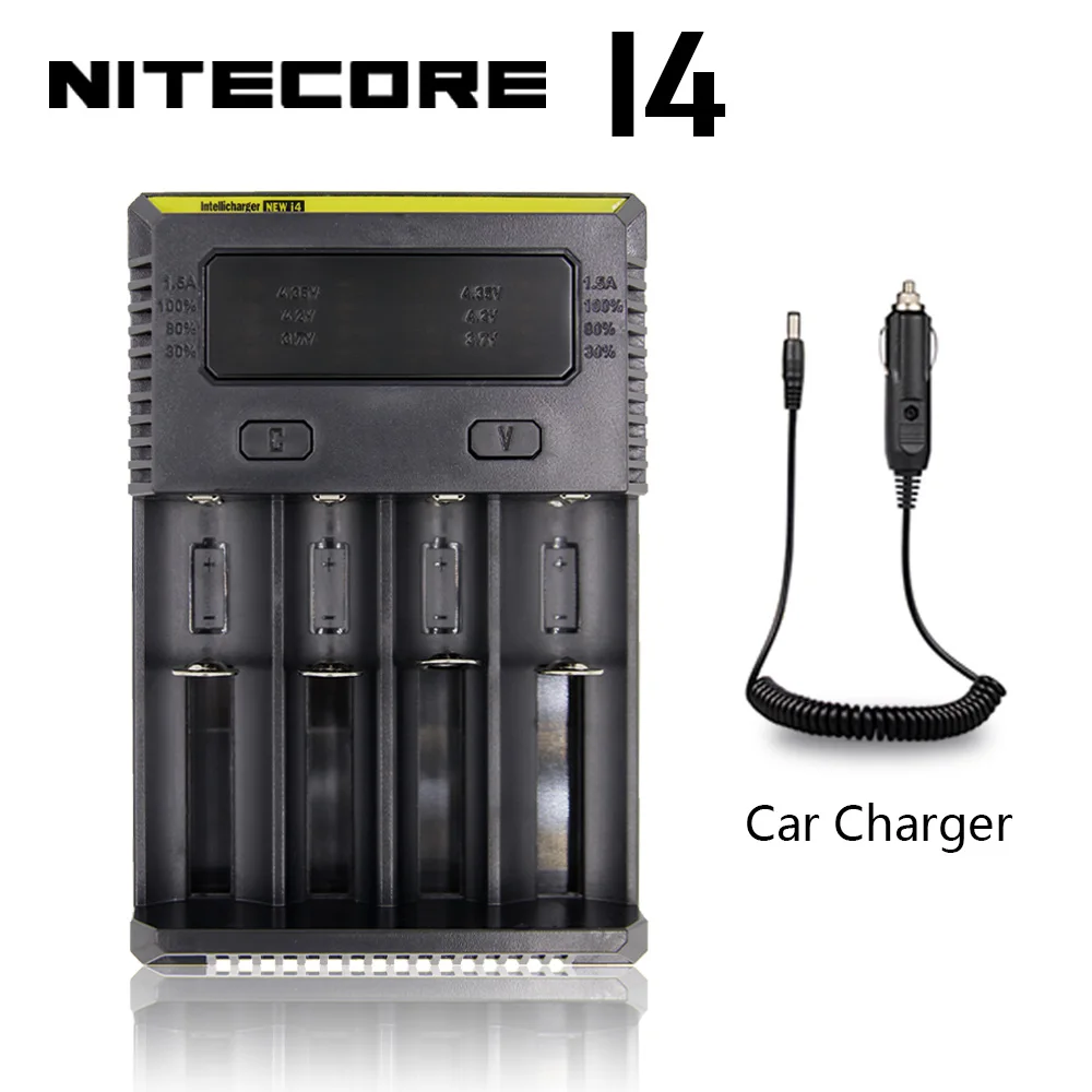 Nitecore i8 Новое i4 i2 интеллектуальное зарядное устройство 8 слотов всего 4A выход Смарт зарядное устройство для Li-Ion 18650 16340 10440 AA AAA 14500 26650 - Цвет: I4 With Car Charger