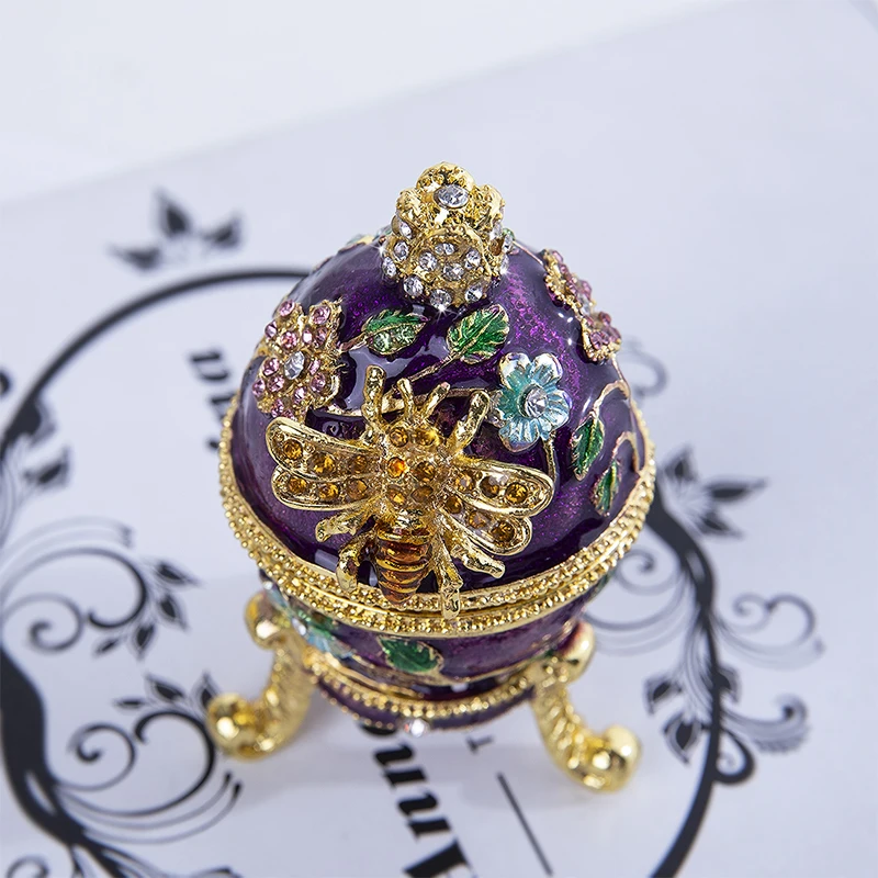 H & D винтажная шкатулка для русских яиц с драгоценными пчелами на петлях