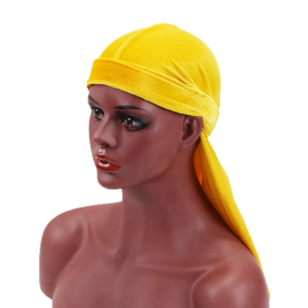 

Мужская бархатная дышащая бандана Durag унисекс шапка Du Rag головной убор с длинным хвостом Кепка Chemo
