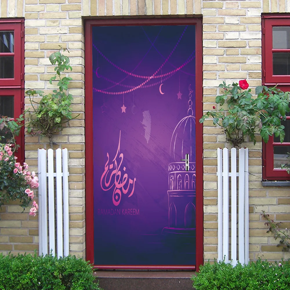 

3D Door Sticker Muslim Wallpaper Wall Stickers Creative Home Portal Bedroom Corridor Door Background Decorative PVC Waterproof