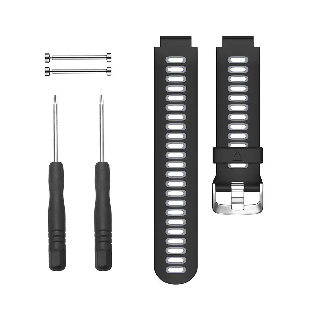 Ремешок для Garmin Forerunner 235/220/230/620/630/735XT черный серый силиконовый спортивный ремешок
